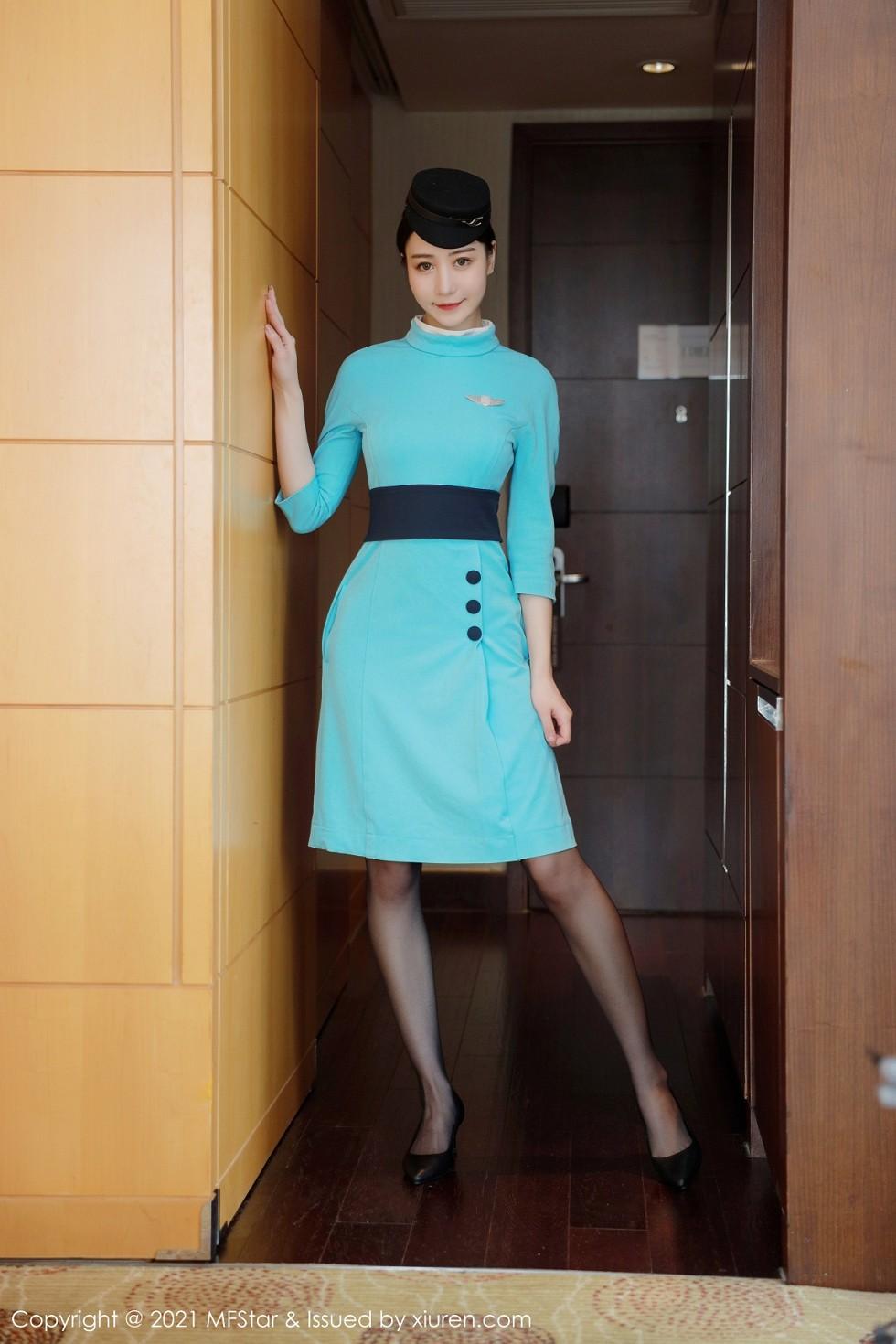 Shuishui's Private Collection: Elegant Flight Attendant Uniform, Black Silk Stockings, Curvy Buttocks Showcase, Stunning Photos 68P 3