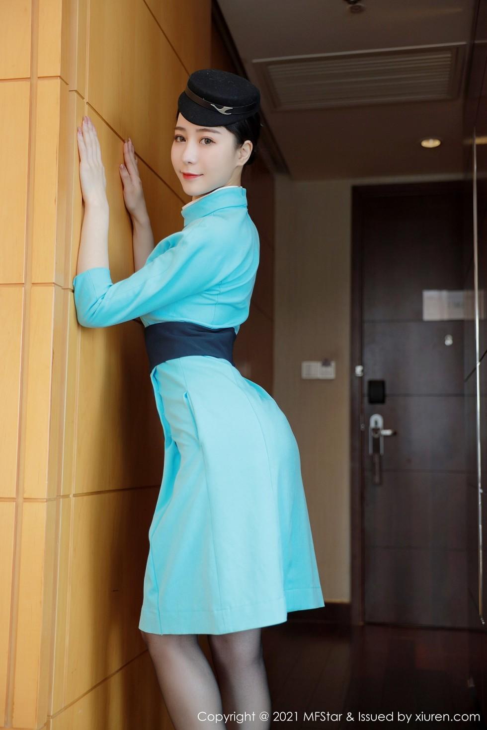 Shuishui's Private Collection: Elegant Flight Attendant Uniform, Black Silk Stockings, Curvy Buttocks Showcase, Stunning Photos 68P 7