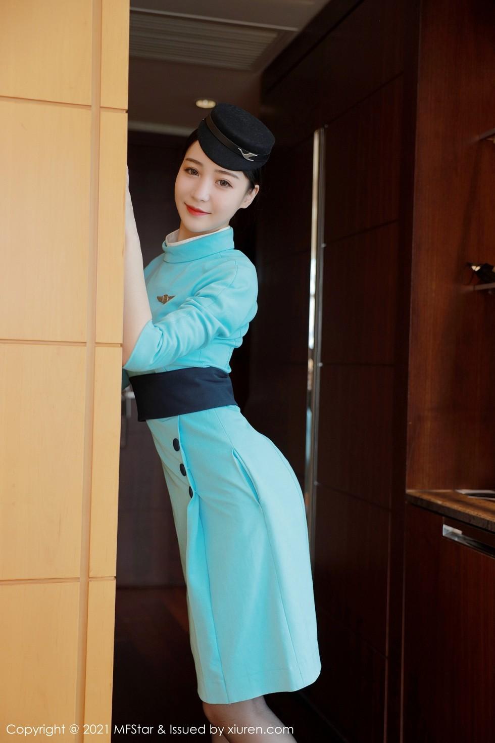 Shuishui's Private Collection: Elegant Flight Attendant Uniform, Black Silk Stockings, Curvy Buttocks Showcase, Stunning Photos 68P 8
