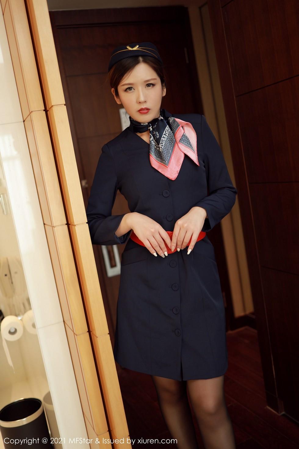 Isabelle Noble Flight Attendant Professional Uniform Theme Open-Crotch Black Silk Stockings Beautiful Photoshoot 36P 8